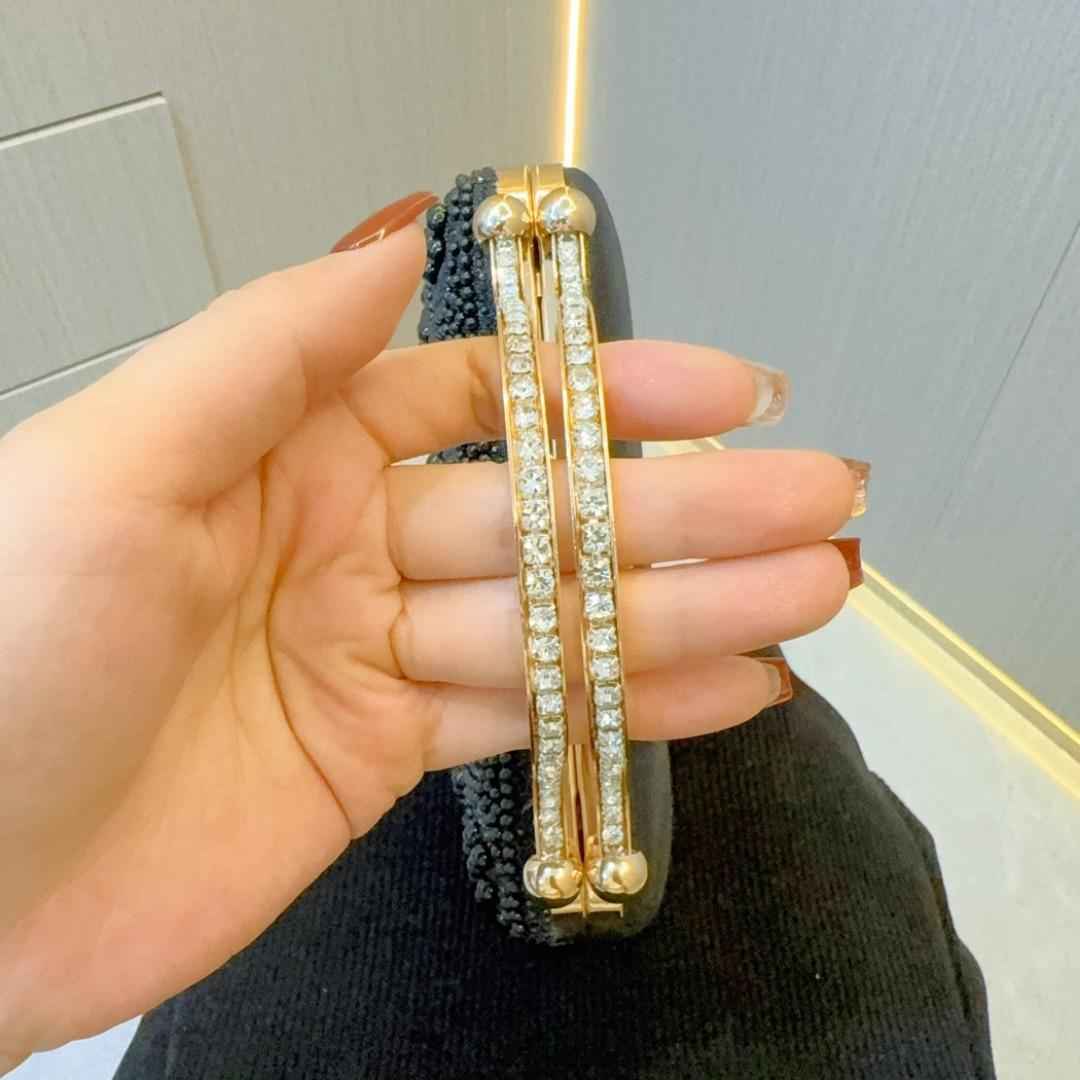 Vintage Evening Purse with Pearl Embellishment - Metal Top Handle & Detachable Crossbody Chain Wedding Clutch M4676-089113