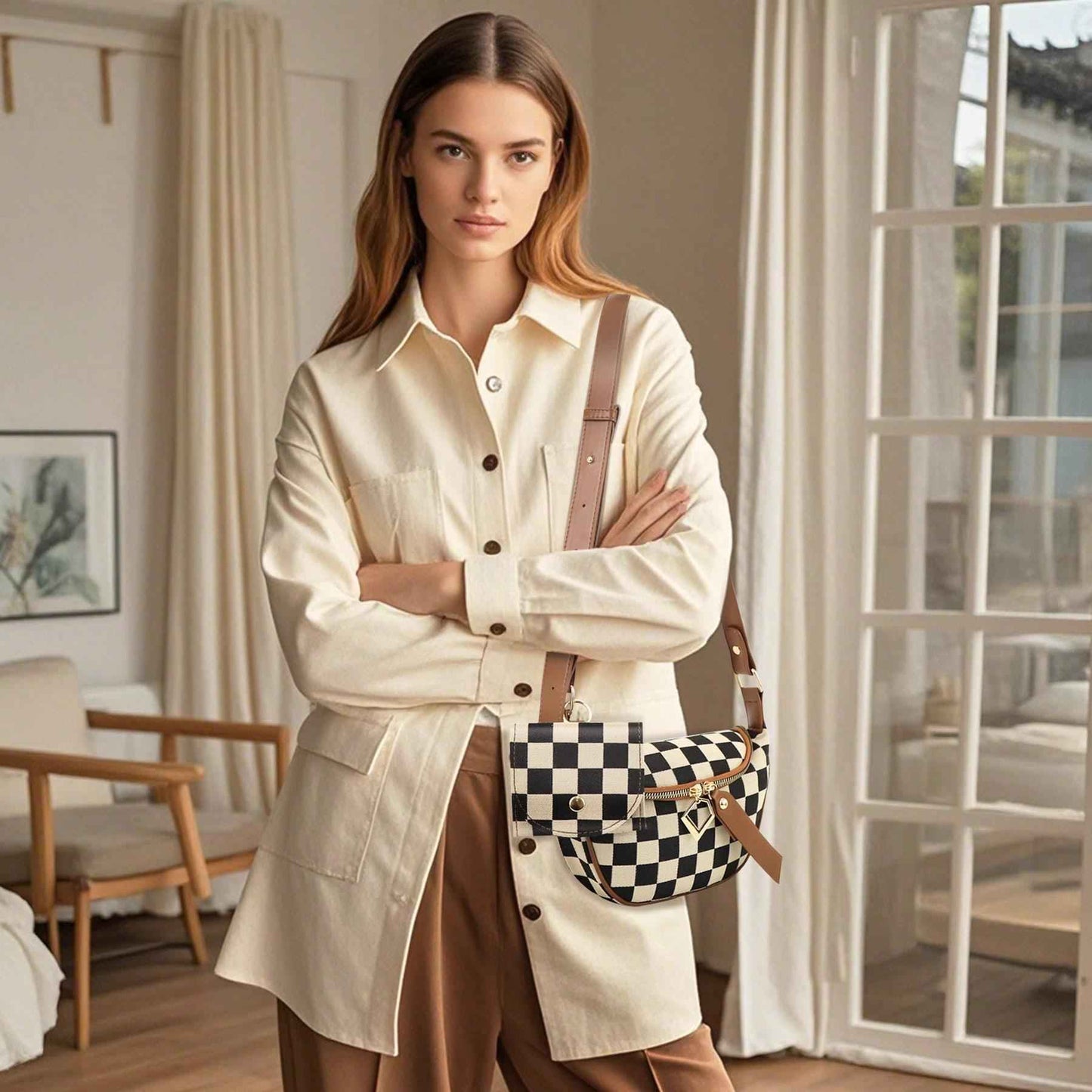 Checkerboard Chest Bag - Fashion Plaid Waist Bag & Messenger Fanny Pack for Everyday Use