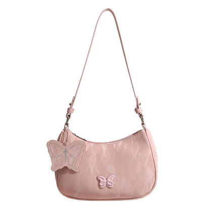 Small Hobo Bag with Bow Keychain - Women's Pink Ivory Beige Square Shoulder Crossbody Bag -dropshippingabc.com