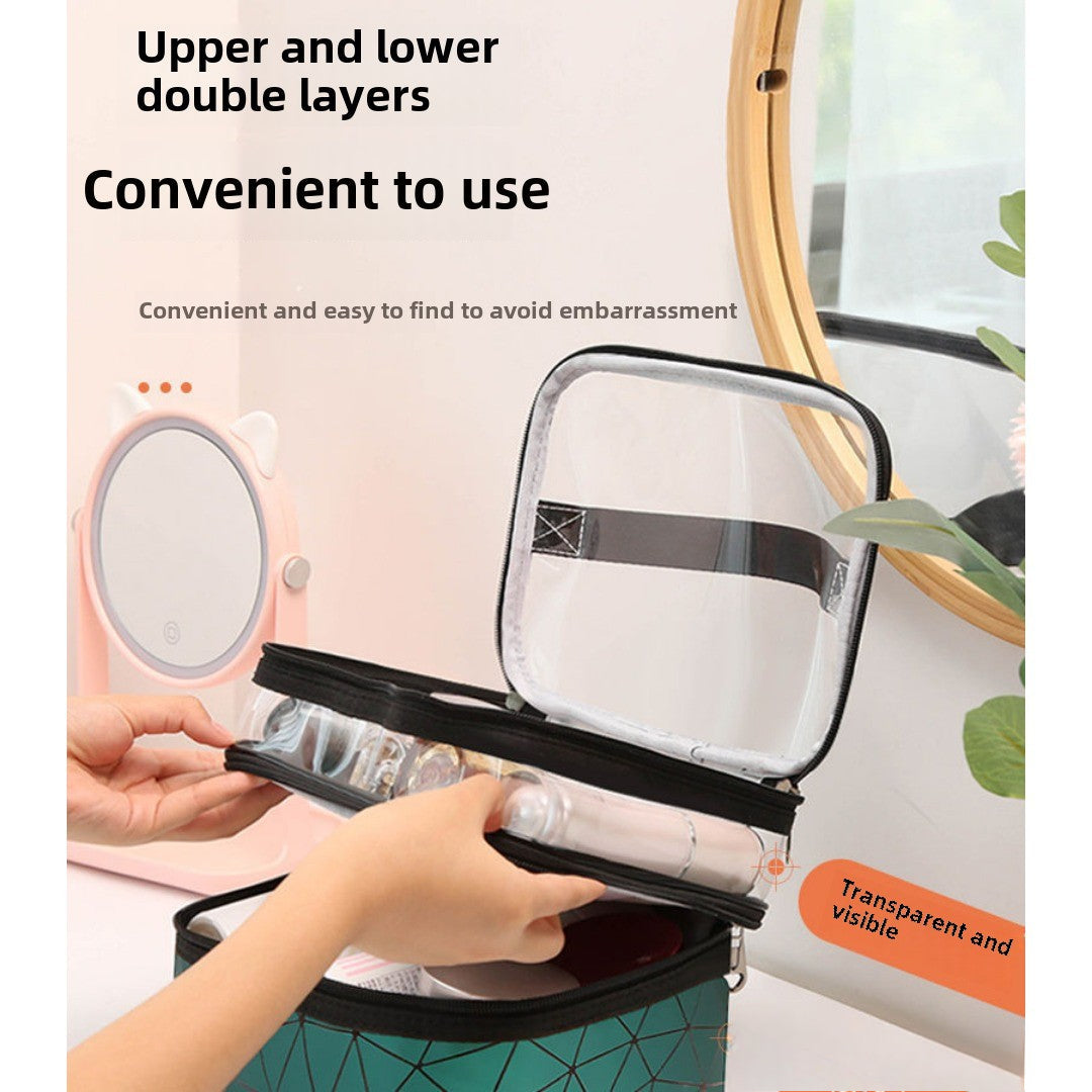 Clear Double-Layer Cosmetic Bag - Large Waterproof Makeup & Toiletry Organizer for Travel, Gym, College -dropshippingabc.com