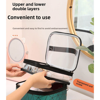 Clear Double-Layer Cosmetic Bag - Large Waterproof Makeup & Toiletry Organizer for Travel, Gym, College -dropshippingabc.com