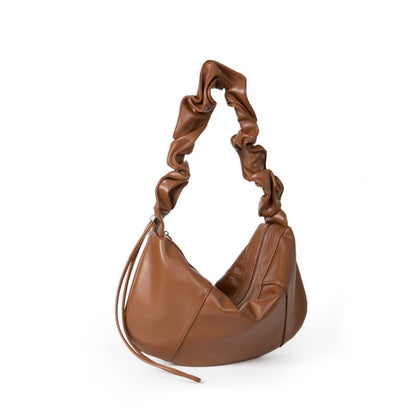 Drawstring Pleated Soft Leather Underarm Bag - Large Capacity Small Shoulder Hobo Bag -dropshippingabc.com