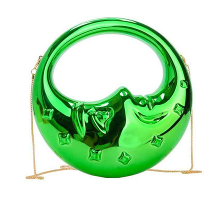 Moon Shape Acrylic Evening Bag - Unique Crescent Design Party Clutch Purse with Chain