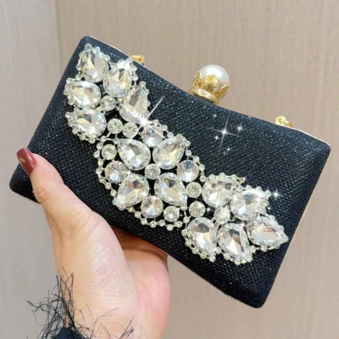 Elegant Glitter Evening Purse - Glamorous Clutch Bag with Rhinestone Diamond for Wedding Party Dinner