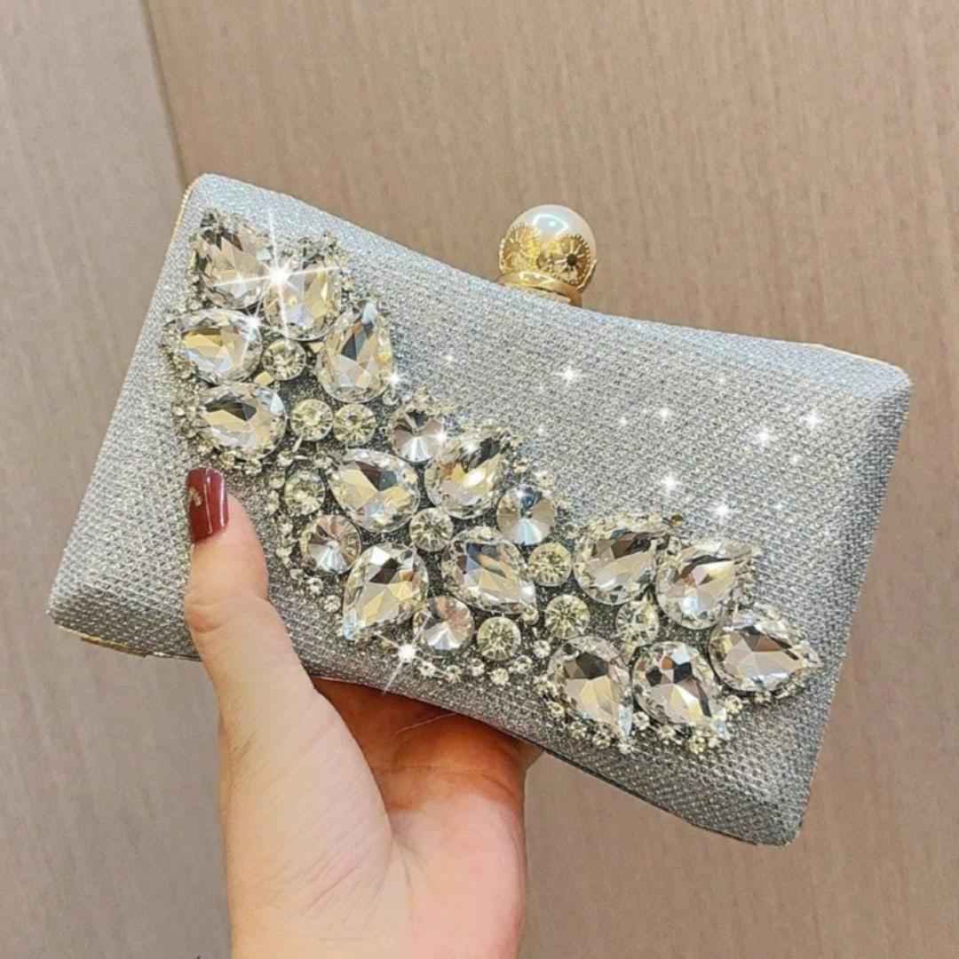 Elegant Glitter Evening Purse - Glamorous Clutch Bag with Rhinestone Diamond for Wedding Party Dinner