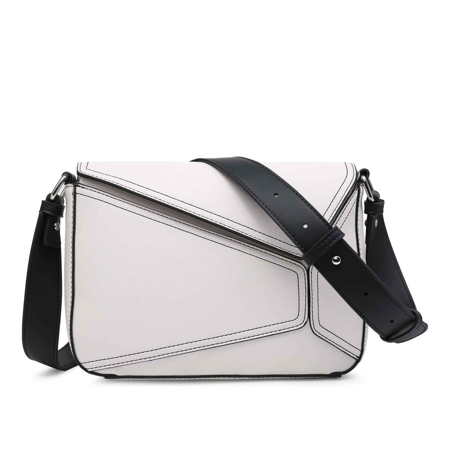 Small Women's Crossbody Bag with Geometrical Patchwork Flap - Square Purse Crossbody Bag