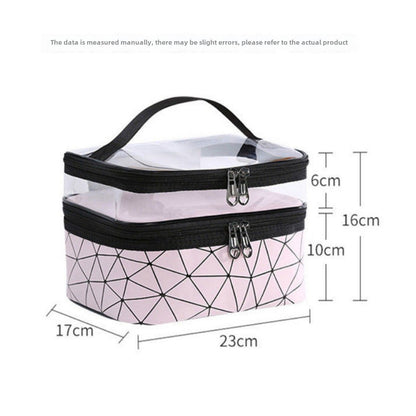 Clear Double-Layer Cosmetic Bag - Large Waterproof Makeup & Toiletry Organizer for Travel, Gym, College -dropshippingabc.com