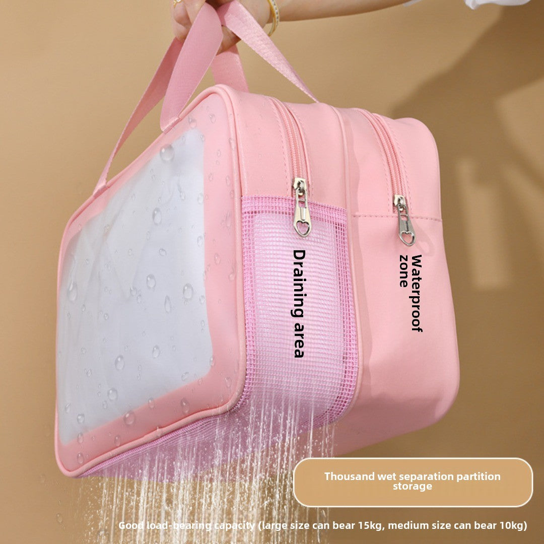 Dry & Wet Separation PVC Transparent Beach Bag - Double-Layer Portable Travel Toiletry Bag with Compartments -dropshippingabc.com