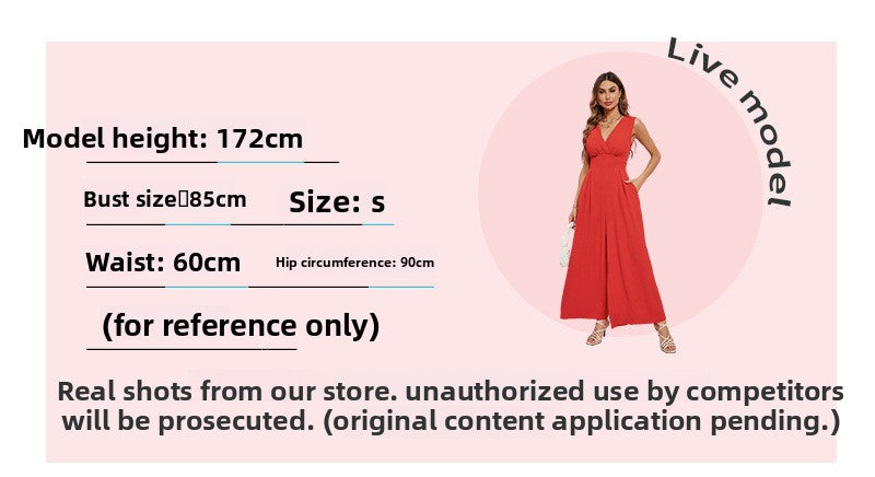 Sleeveless Jumpsuit High Waist Slim Straight Leg Wide -dropshippingabc.com
