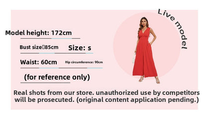 Sleeveless Jumpsuit High Waist Slim Straight Leg Wide -dropshippingabc.com